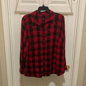 Talbots Women's Red SCOTTIE DOG FLANNEL SHIRT Top Blouse Tartan Plaid Rayon 2XL